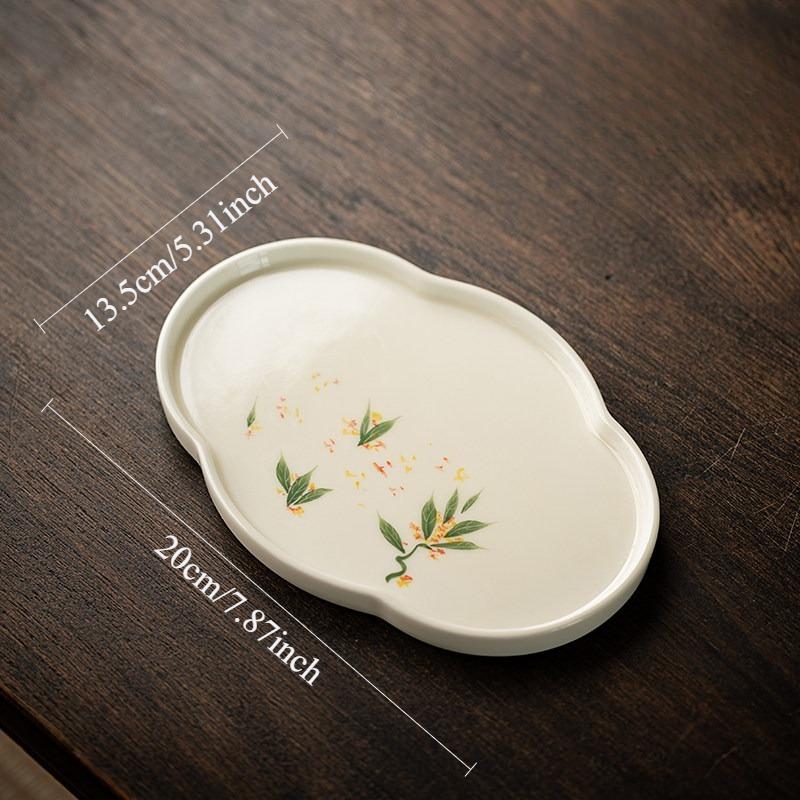 Hand Drawn Wisteria Flower Ceramic Tea Tray Chinese Style Dry Foam Tray Underglaze Color Tea Set Tray Tea Ceremony Accessories