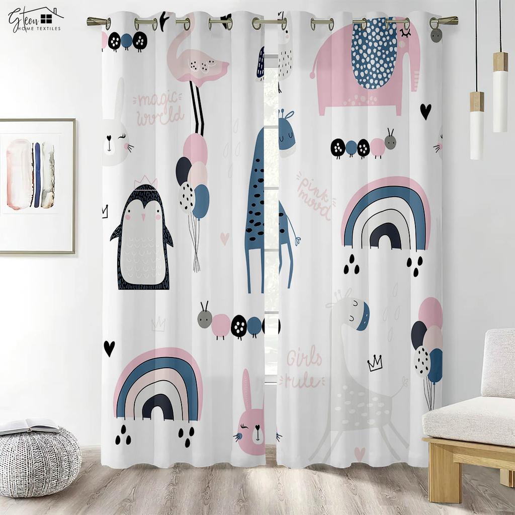 Animal Three-Dimensional Print Draperies Tiger Lion Crocodile Giraffe Elephant Monkey Penguin Fox Rabbit Hedgehog Dragon Cartoon Style Anime Drapery