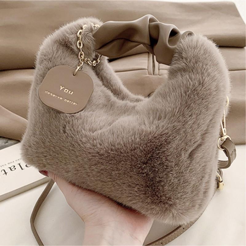 

Женские сумки из искусственного меха на молнии, маленькая женская сумка на плечо, повседневная сумка-тоут в форме полумесяца, сумка-мессенджер через плечо для путешествий, покупок