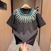 Design Comfortable Printed Short Sleeve Men'S Versatile T-Shirt Korean Version Personalized Blue Bottom Shirt Half Sleeve T-Shirt