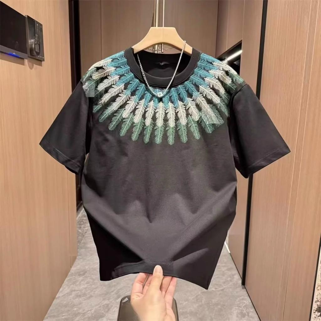 Design Comfortable Printed Short Sleeve Men'S Versatile T-Shirt Korean Version Personalized Blue Bottom Shirt Half Sleeve T-Shirt