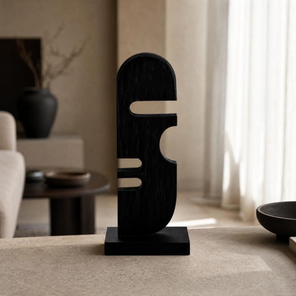 Wooden Facial Profile Decor with Rectangular Base Modern Geometric Cutout