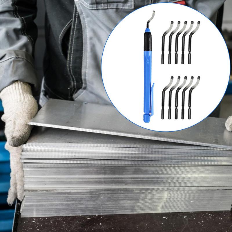 Metal Deburring Trimmer Knife in Pen Shape Portable High Precision Burr Removal Cutters Reamer Tool with 11 Cutters