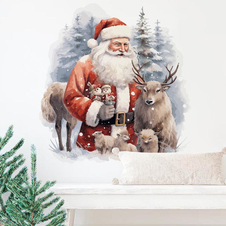 Christmas Cartoon Elk Snow Scene Santa Self-adhesive Wall Sticker Ins Wind Room Decoration Sticker