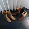 Vintage niche suede square toe western cowboy boots for women fall and winter with thick heels and lapels for two wear with Martin boots and booties