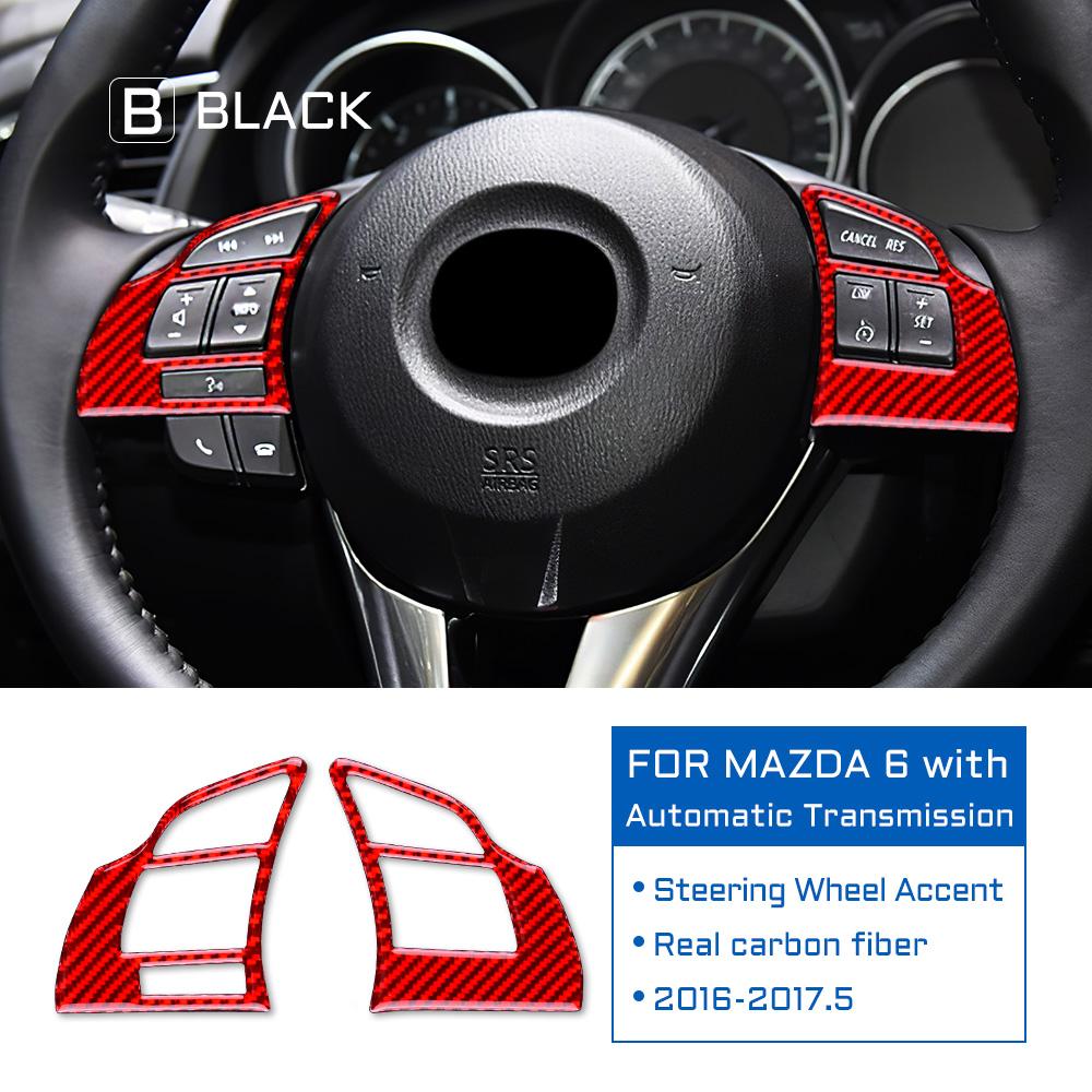 Real Carbon Fiber for Mazda 6 2014-2017 Automatic Transmission Car Steering Wheel Button Frame Sticker Interior Trim Accessories