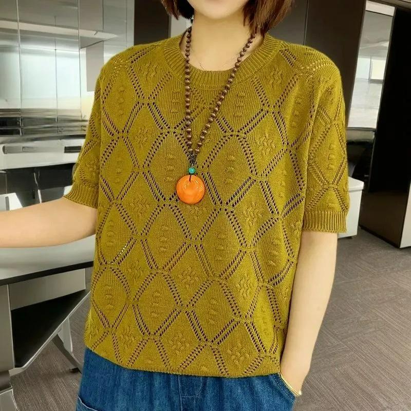 XS-6XL Plus Size Men's Sweater Short-sleeved Fat Sweater Loose Thin Section Covering Belly Hollow