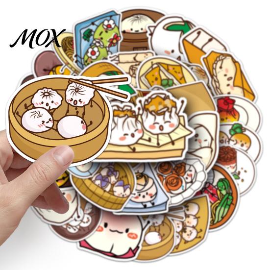 Food Themed Decals for Water Bottles 50Pcs Chinese Stickers, Waterproof PVC Stickers with Steamed Buns Mantou And Dumplings Patterns, Cute Removable