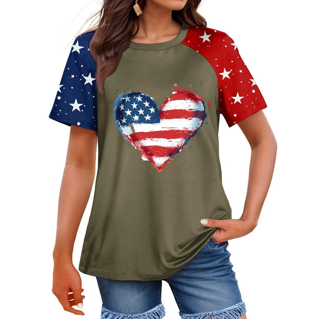 Women's Fashion Casual Printed Round Neck Raglan Sleeve T-Shirt Top T-Shirt Top Top