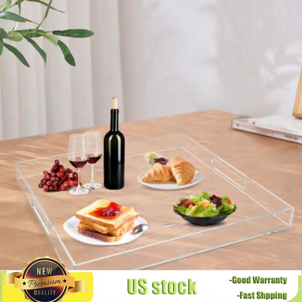 Bymaocar Transparenter Acryl Quadratischer Wasserdichter Serviertablett Geringe Stellfläche Mit Griffen für Speisen, Vorspeisen, Kaffee, Getränke