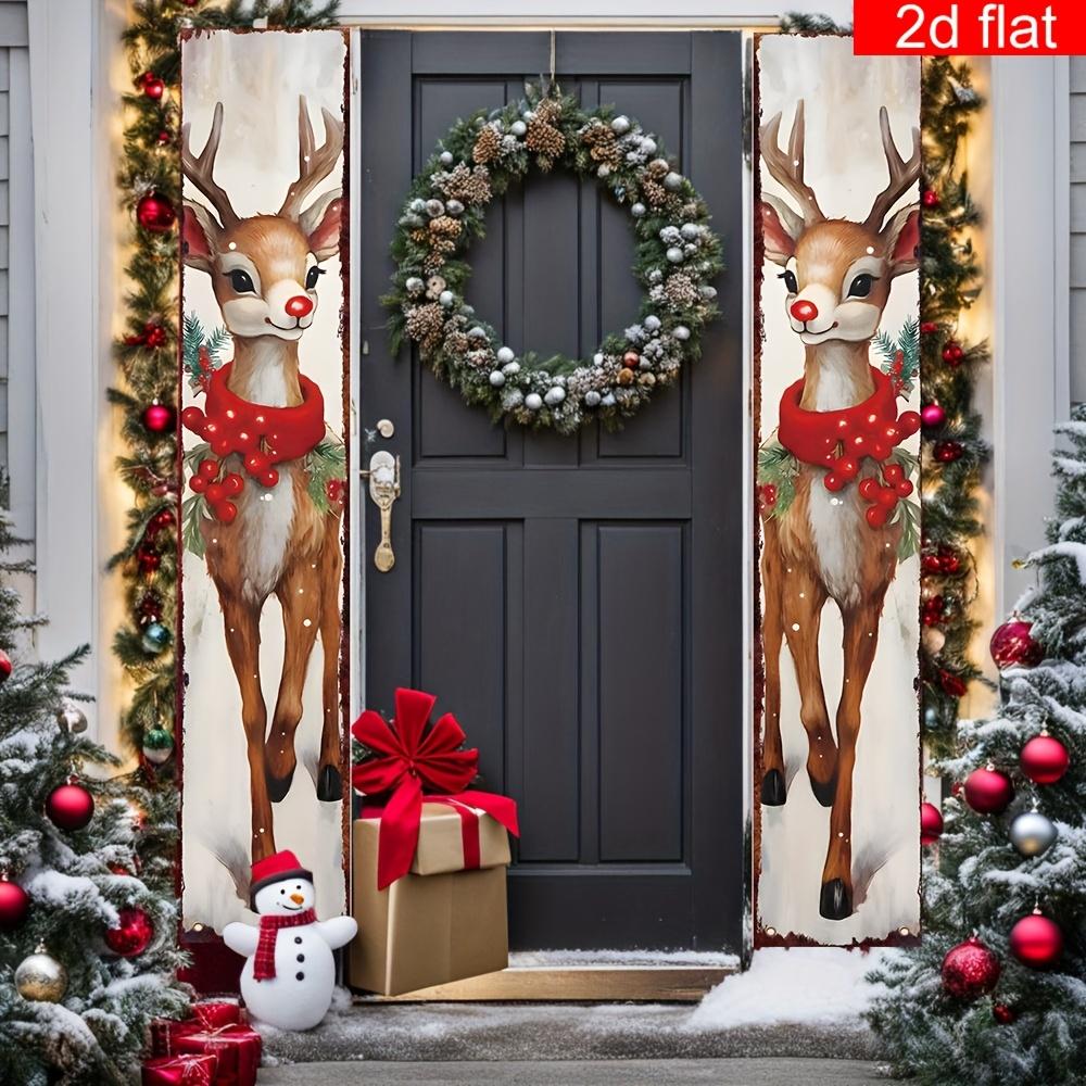 Merry Christmas Couplet Banner Sika Deer 1 Pair Polyester Indoor Outdoor Decor