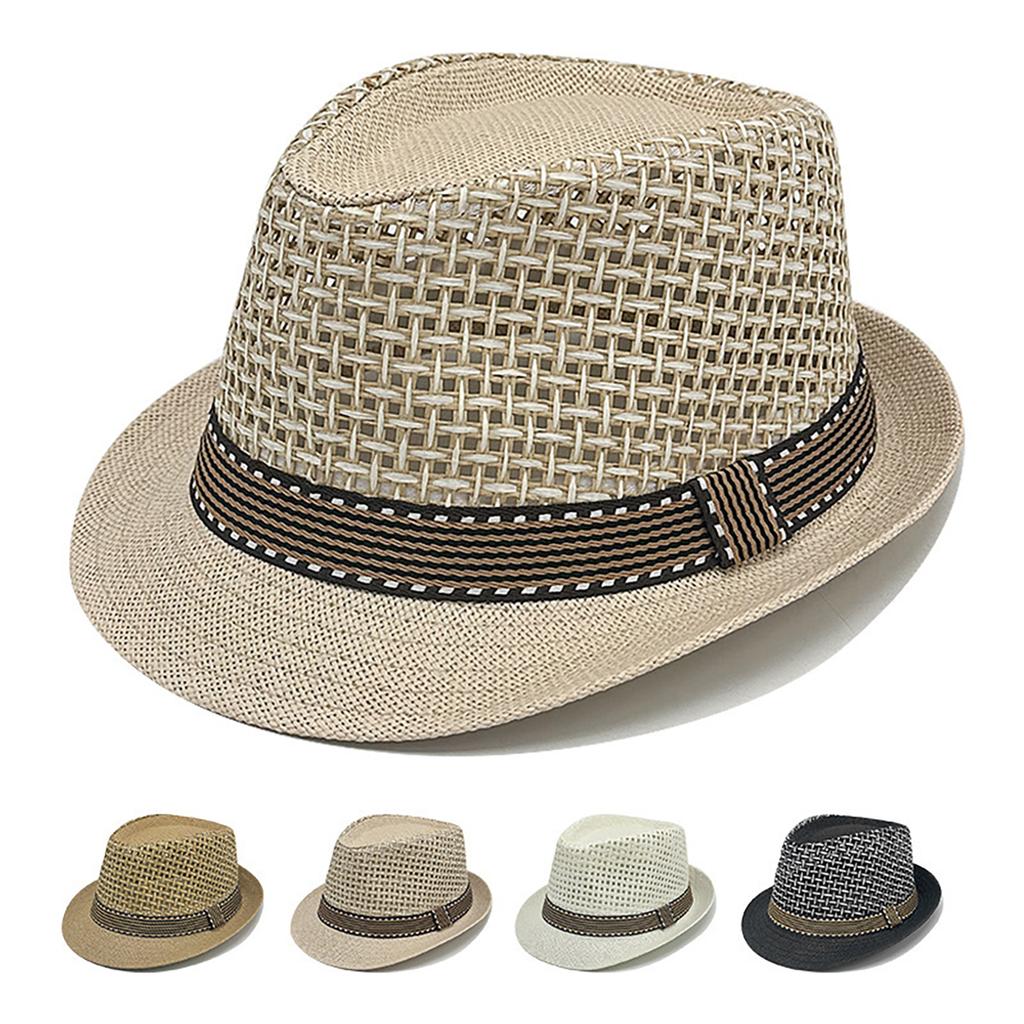 Men Summer Straw Hat Solid Color Hollow Out Jazz Panama Hats For Man Outdoor Travel Beach Sunshade Cap