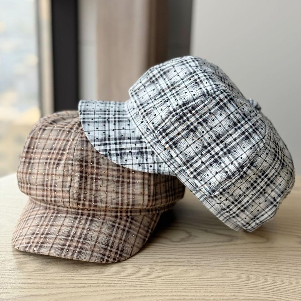New Octagonal Hat Retro British Plaid Plaid Beret Spring and Autumn Face Showing Painter Newsboy Hat Peaked Hat Trendy