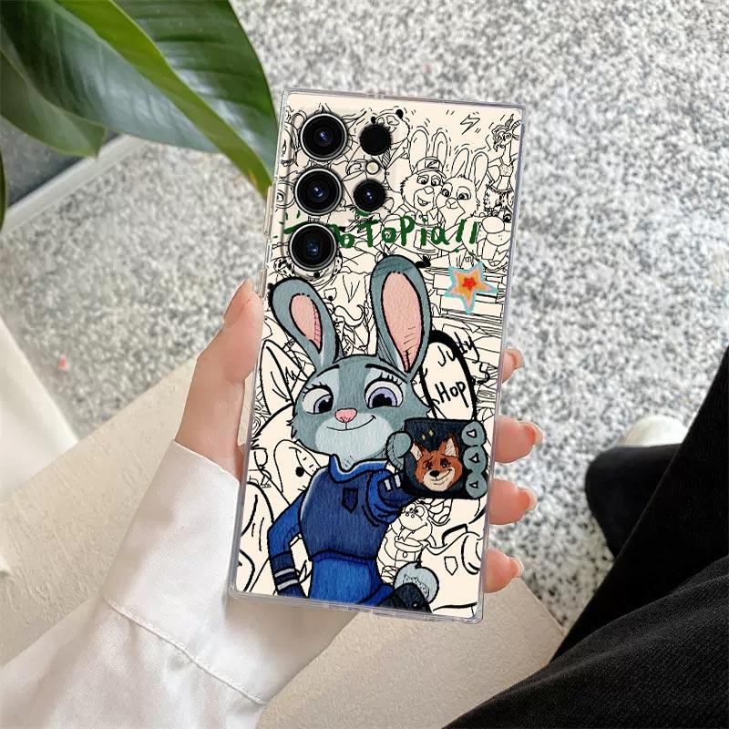 Transparente Disney Zootopia Hülle für Samsung Galaxy S26, S25 Ultra, S24, S22, S26 Plus, S20, S23, S21, S25 FE 5G – Klare Silikonhülle