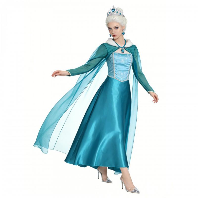 Elsa Costume Dress With Cape Women Cosplay Halloween Party Fancy Outfit Size S-4XL