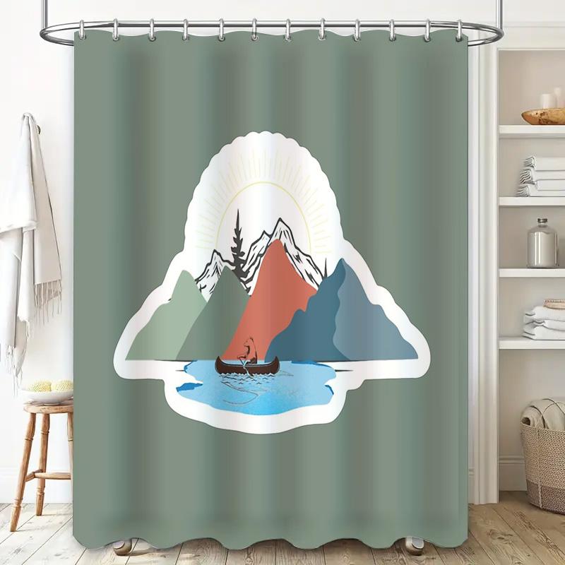 Mountain Lake Forest Waterfall Landscape Shower Curtain Nature Scenery Bathroom Decor Vintage Rustic Backdrop Waterproof Cover