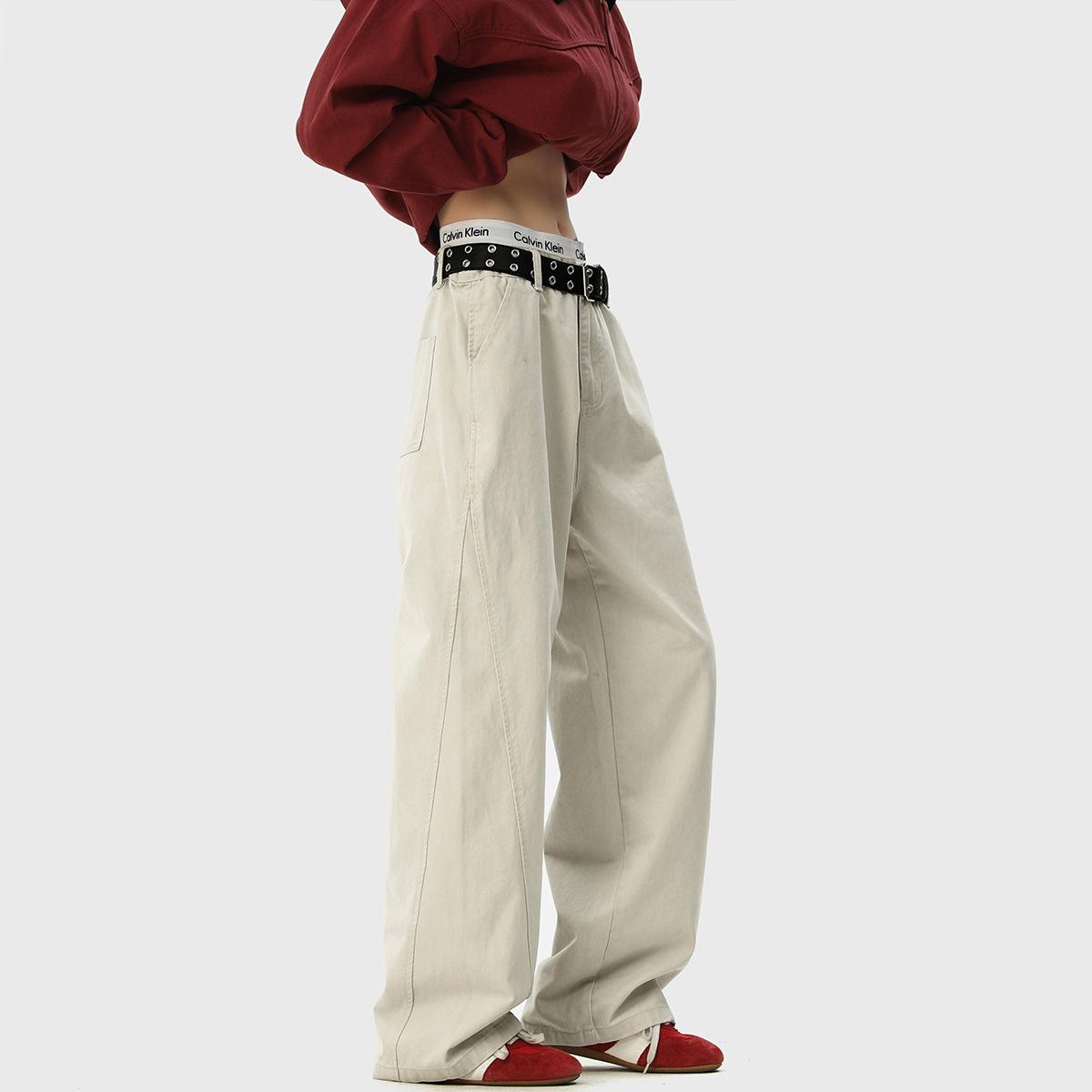 

Мужские джинсы JYL с расклешенными штанинами и карманами в стиле Japanese Casual High-Street Cleanfit Свободные прямые джинсовые XXL яркие темно-бордовый