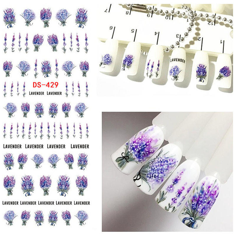 

1 шт., Лавандовый дизайн, наклейки из фольги для дизайна ногтей, переводные наклейки, советы, маникюр