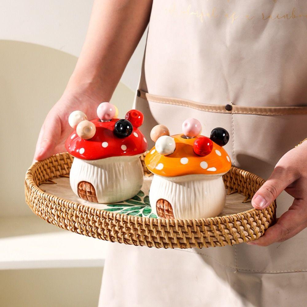 3D Stainless Steel Fruit Fork Ceramic Dessert Salad Fork Mushroom Fruit Sweets Forks  Picnics