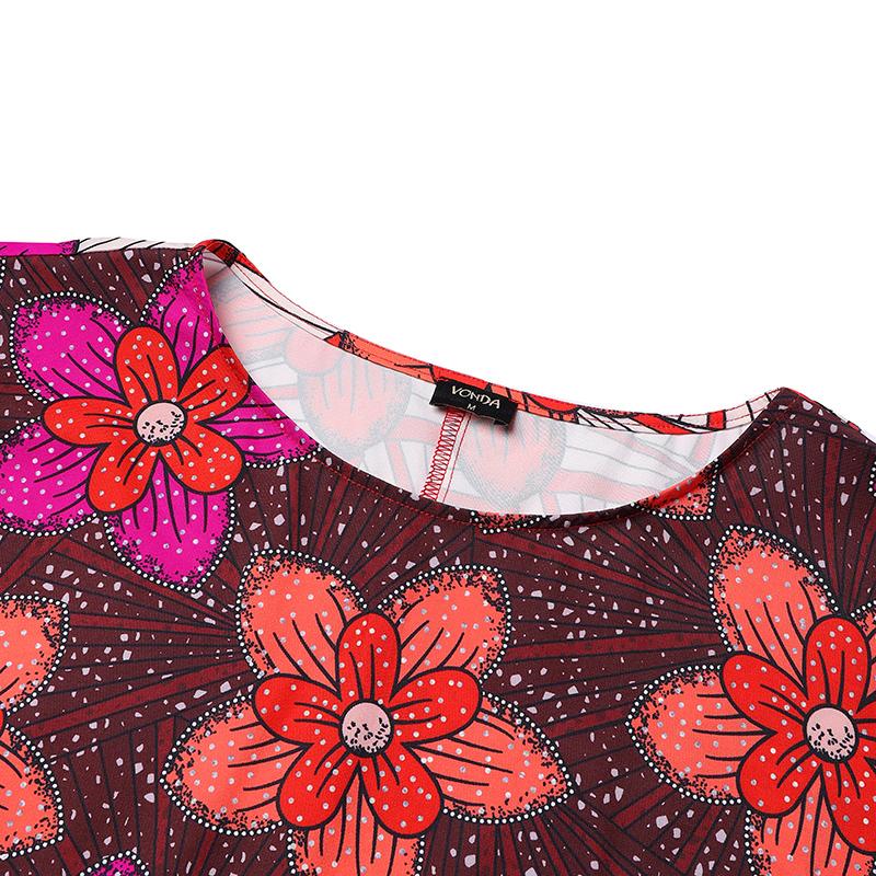 Women Round Neck Plus Size Ruffle Short Sleeve Floral Print Dresses