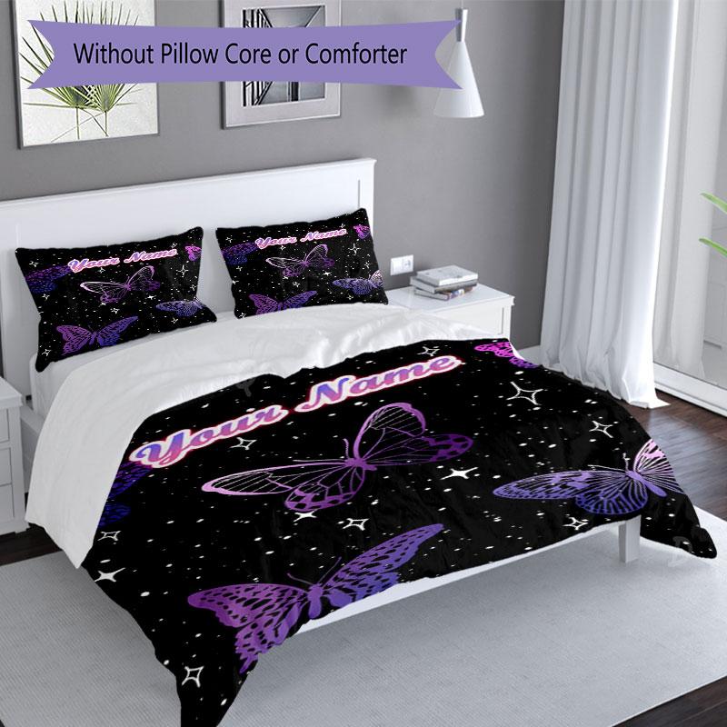 3PC Custom Name Butterfly Dreams Night Sky Bedding Set Duvet Cover Closure Includes 1 Duvet Cover & 2 Pillowcases for Bedroom