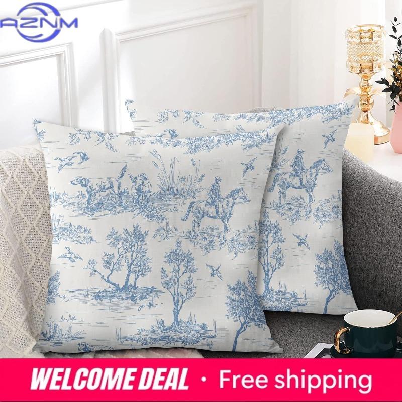 Shunika Chen Unisex Blue/White And Toile Pillow Covers Vintage French Country Throw Pillow Cover Rustic Cushion Cover Decor For Home Sofa