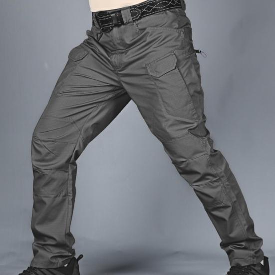 Men Tactical Training Pants Cotton Linen Blend Multiple Pocket Urban Commuter Cargo Trousers Slim Fit Joggers for