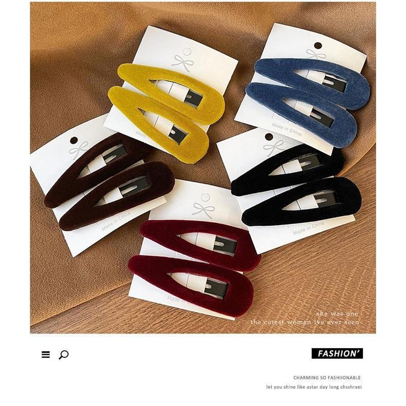 Korean Flocking Water Drop Hair Clips Simple Solid Color Bangs Side Hair Pin Cute Mini BB Clip Women Autumn Winter Hair Accessories