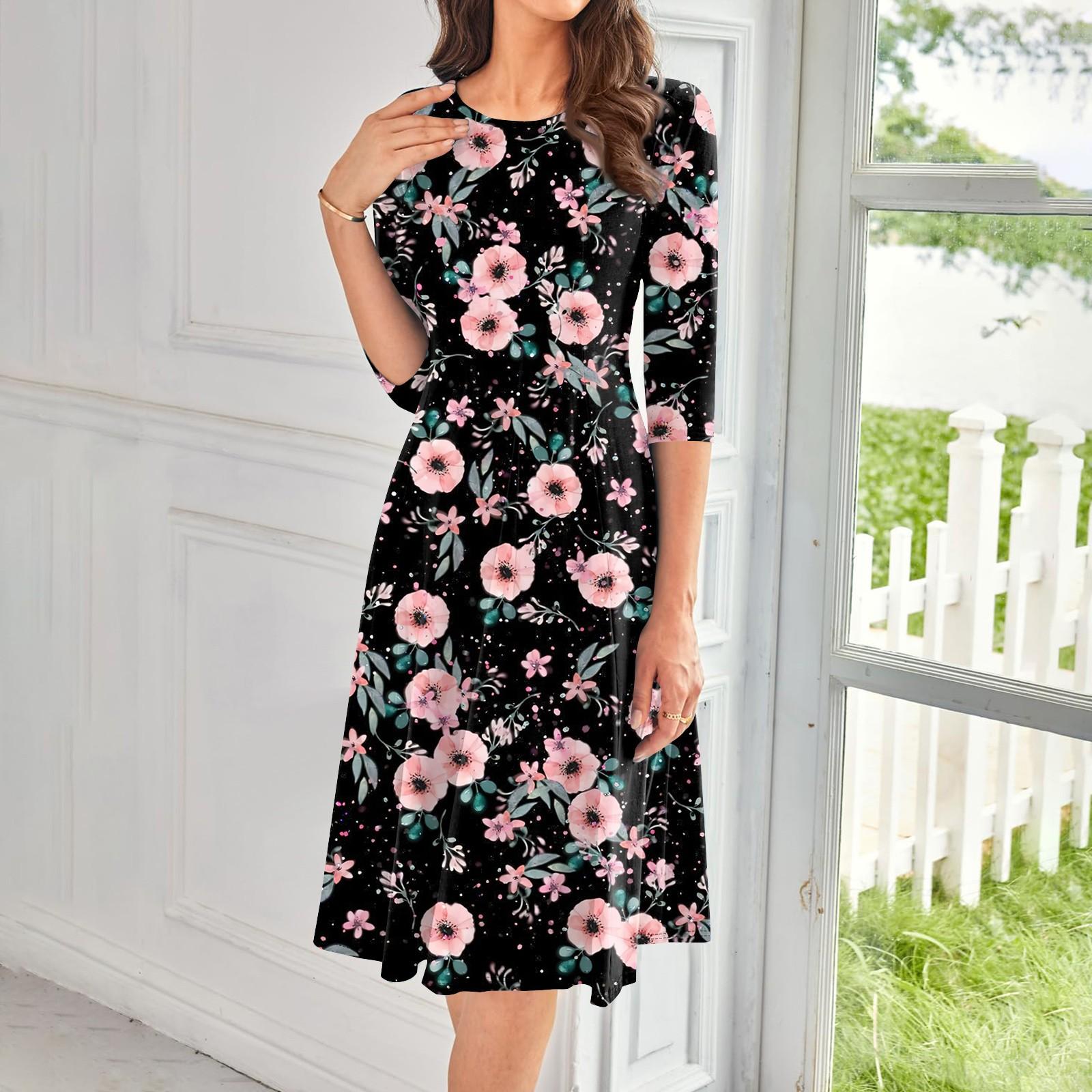 

Женское повседневное модное платье миди с круглым вырезом и рукавом три четверти S розовый