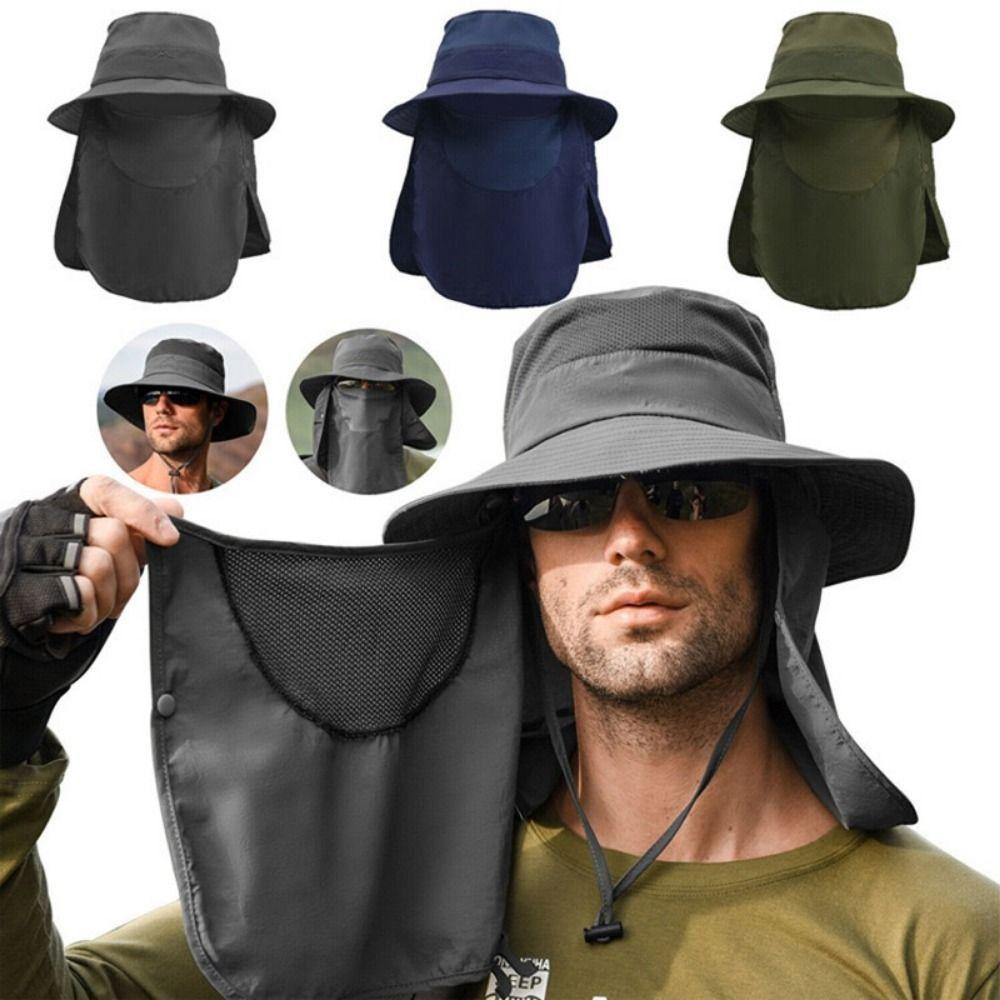 1Pcs Outdoor Full Face Cover Fishing Hat With Mask Summer Sun Caps Hiking Wide Brim Summer Hat Women Men
