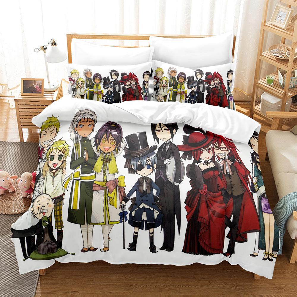 Anime Black Butler Bedding Set, Movie 3d Duvet Cover with Pillowcase 75x50cm,Single Double Bed Duvet Cover 2/3pcs Gift for Boys