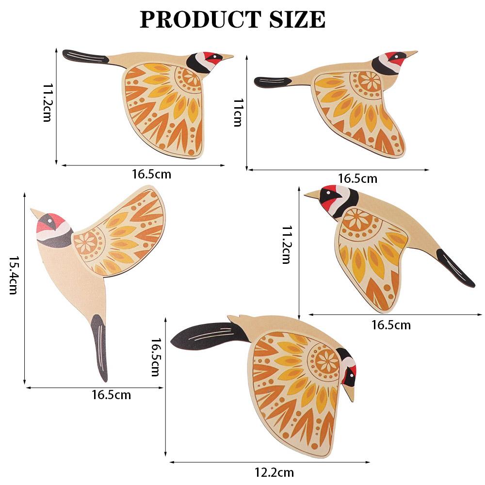 5Pcs Wooden Flying Birds Wall Decor Vintage Wall Figurines Sculpture  Living Room