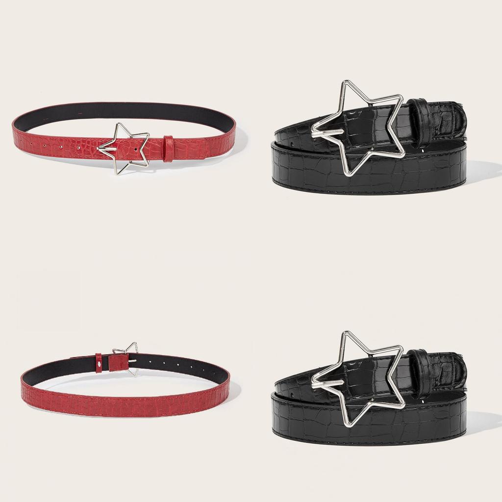 American Retro Pentagram Women Belt With Star Alloy Buckle For Casual Denim Accessory