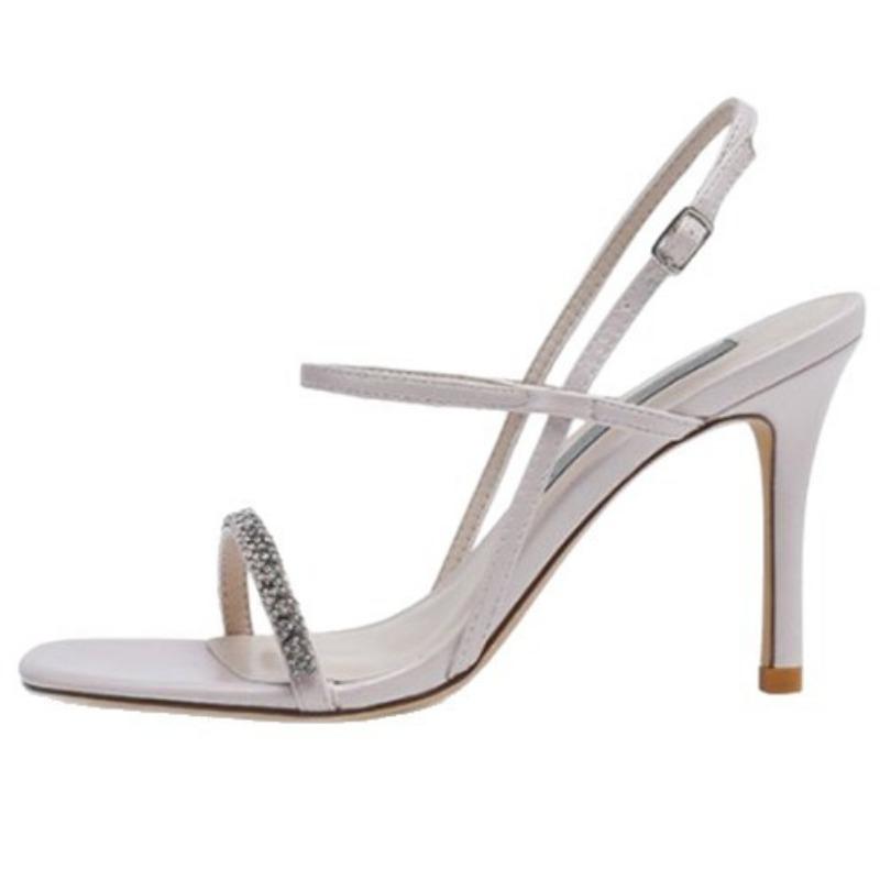 Small high-heeled sandals women's new black stiletto suede high-heeled shoes women's summer word with rhinestones