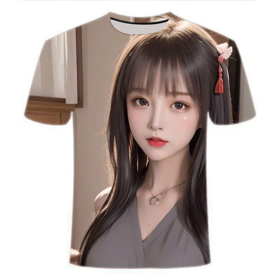 

2024 Лето Новая Оригинальная Мужская Футболка с Круглым Вырезом и Короткими Рукавами в Стиле Древней Красоты Манги с 3D-принтом 6XL