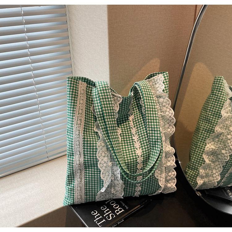 

Сумка-ведро с кружевной отделкой, женская новая модная портативная сумка-тоут, маленькая свежая сумка для покупок и поездок на работу зелёный