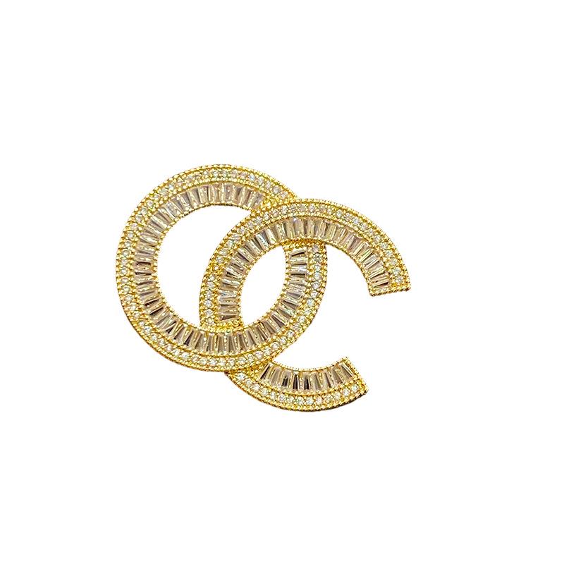 14K Gold-Platiert Zirkon Buchstabe Rund Brosche: Eleganter High-End Mode-Anstecker für Damen