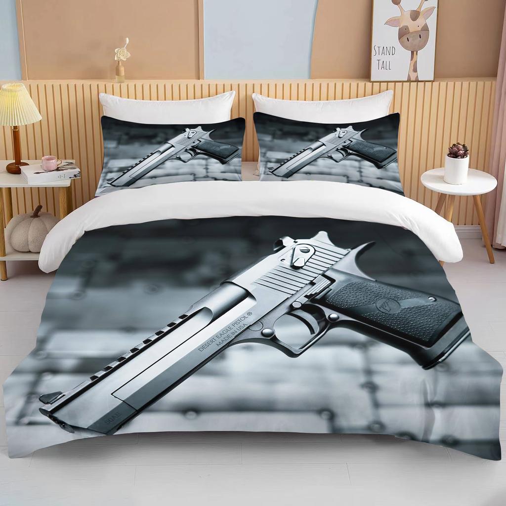 3D Rifle Revolver Cartridge Gun Comforter Bedding Set,Duvet Cover Bed Set Quilt Cover Pillowcase,King Queen Size Bedding Set