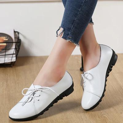 Neue Echte Leder Ballerinas Damen Weiche Sohle Oxford Spitzenschuhe Weiß Sapato Feminino Slipper Casual Damen Ballerinas 2019