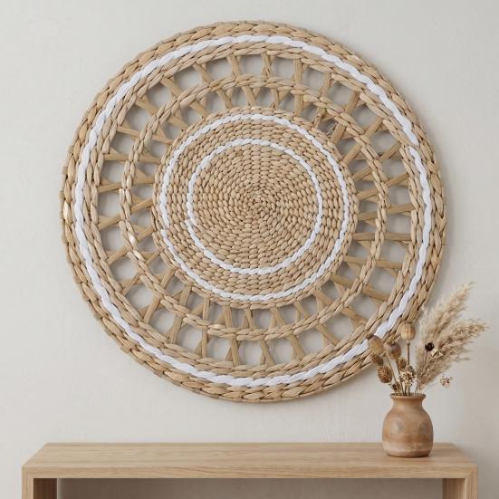 Boho Woven Wall Art Handmade 30/35CM Round Placemat Coaster Pot Holder Multi-Purpose Wall Hanging for Living Room Decor