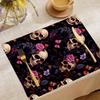 Skull And Floral Pattern Placemat Set For Halloween Or Gothic Table Decor With Rose And Butterfly Design On Dark Background