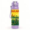 1PC Thailand Retro Travel Poster 750ml Color Plastic Sports Water Bottle Leakproof Flip Straw Lid Suitable for Sports Office Home Use