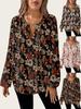 Plus Size Retro Floral V-neck Lantern Sleeve Chiffon Blouse