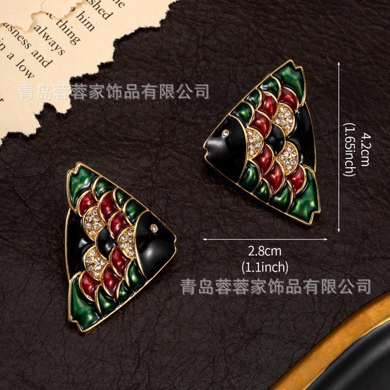 Middle Aged Earrings High Quality Small Fragrance Colorful Treasure Clown Fish High-end Feeling Old Money Style Personalized Antique Jewelry