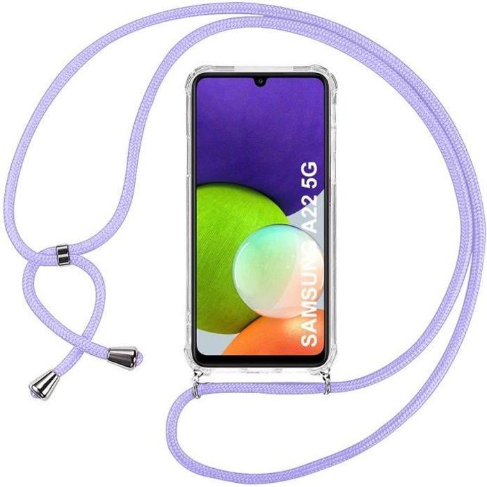 Coque de Protection - PROSHOP - Samsung Galaxy A22 5G - TPU Transparent - Cordon Violet - Souple