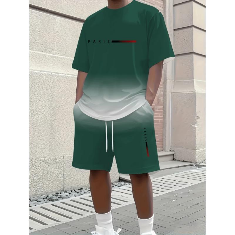 Men's Athletic Set Two-Piece Set Crew Neck Short Sleeve Top & Shorts Men's Running Outfit Plus Size T-Shirt Men's Summer T-Shirt