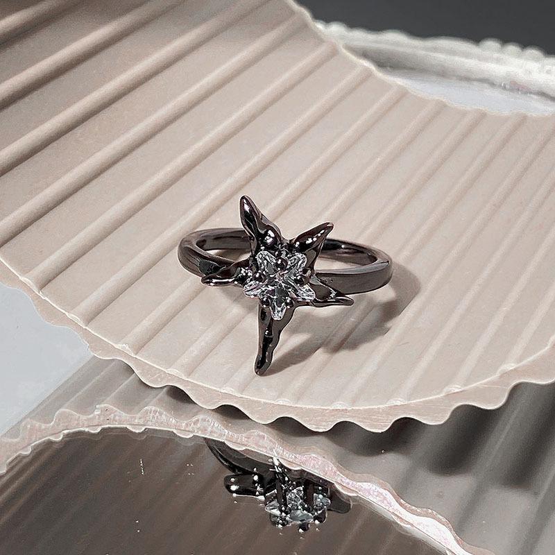 Punk Gothic Inlaid Zircon Star Black Open Ring Neutral Retro Creative Irregular Daily Party Jewelry Gift