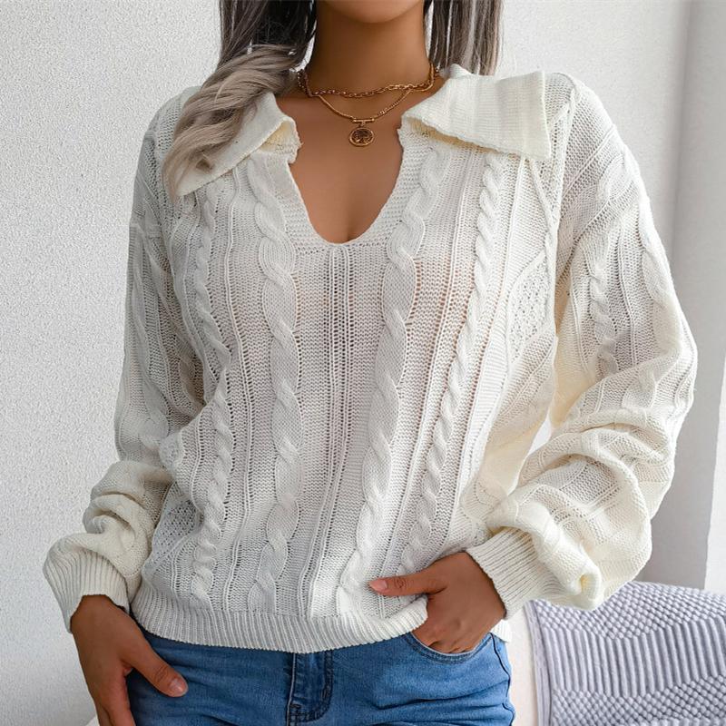 Осенне-зимний вязаный свитер с длинными рукавами и длинными рукавами для отдыха в Европе и Америке, женская одежда