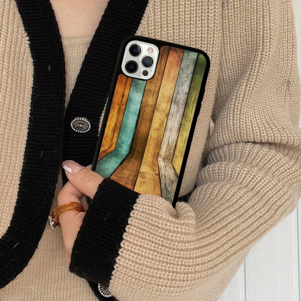 Wood Grain Phone Case Silicone PC+TPU For For iPhone  11 12 13 14 15 16 Plus Pro Max Cover