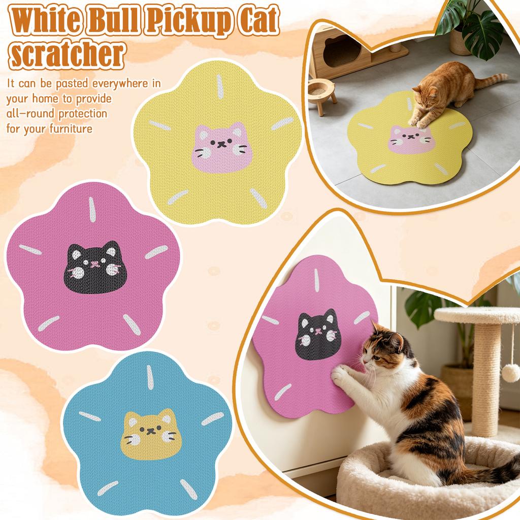 Flower Shape Cat Scratcher Pad Corrugated Cardboard Wall Mounted Cat Scratch Board with Cat Pattern for Indoor Cats